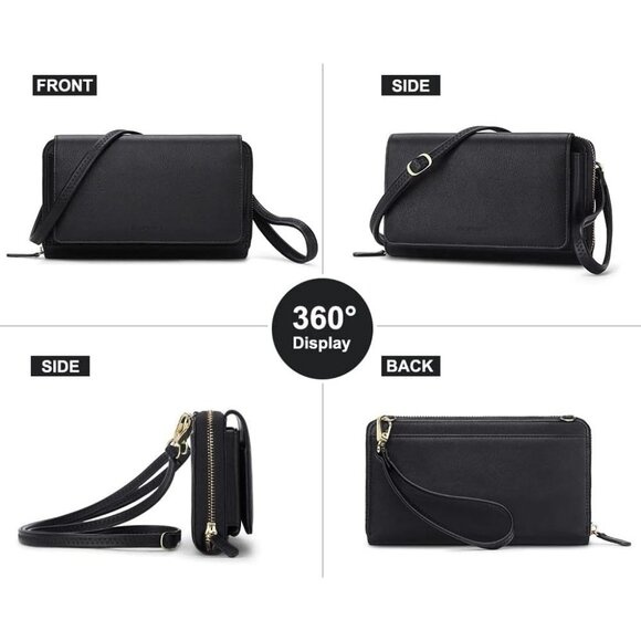 Women’s 01-black Leather Imported Zipper Purses Crossbody Bag - Picture 5 of 8